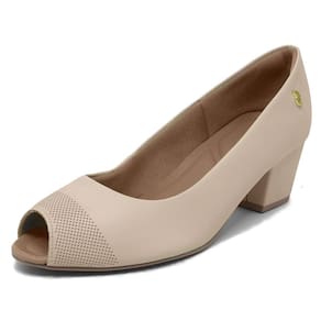 Sapato Feminino Salto Conforto Couro PeepToe Usaflex Q6697