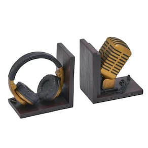 Suporte Livros Decorativo Fone E Microfone 28 X 15 X 6 Cm