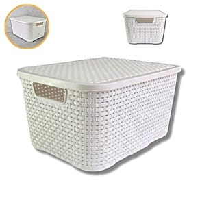 Caixa Organizadora 7 Litros Multiuso Cesto Tampa Empilhavel Decorativa Documentos Arquivo Brinquedos