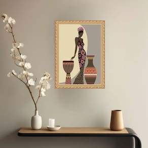Quadro Decorativo Mulher Negra Tambor E Vaso 45X34Cm