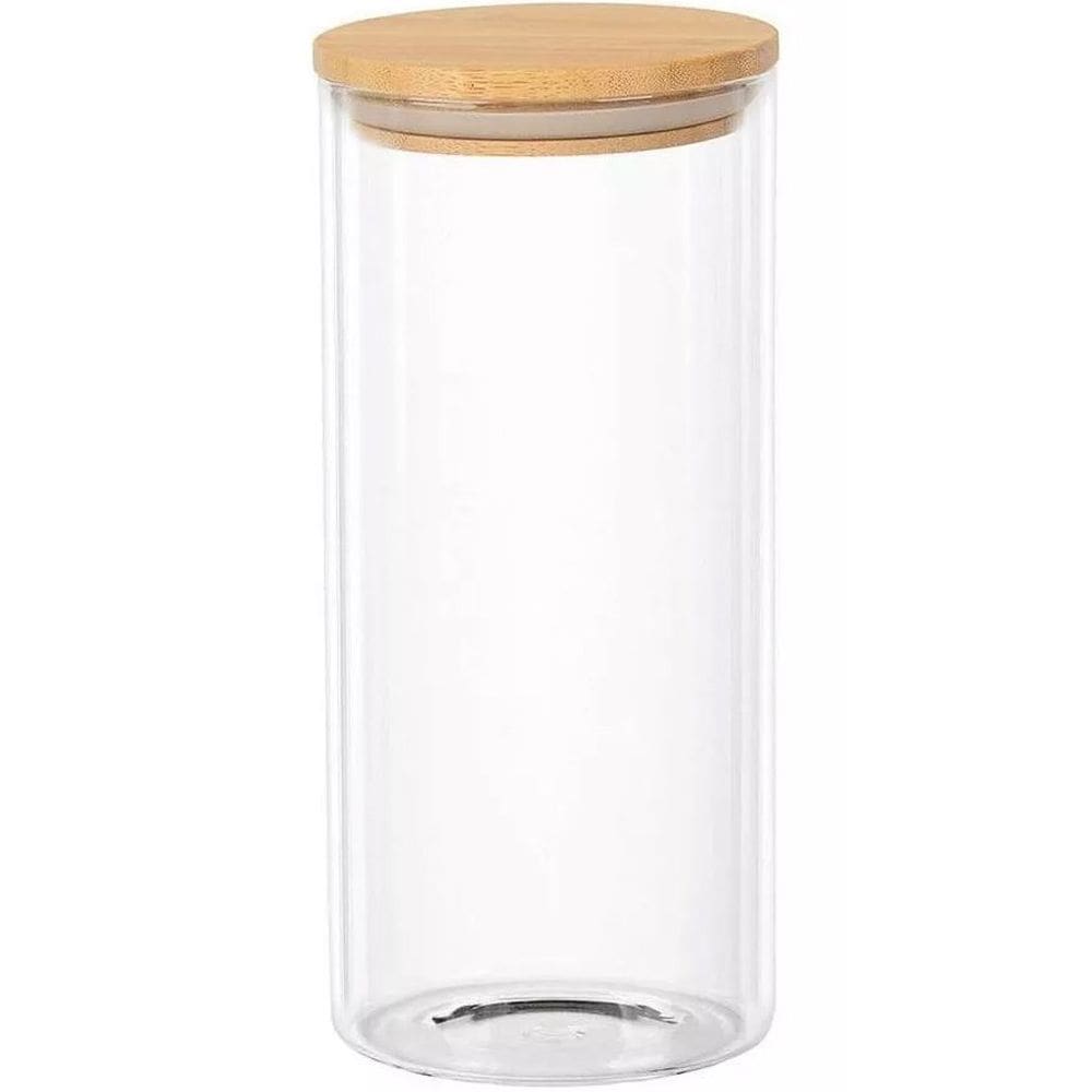 Pote de Vidro Tubular com Tampa de Bambu 1,7L 27,5x10cm