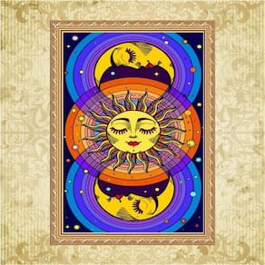 Quadro Moldura Dourada Místico Sol E Lua 24X18Cm