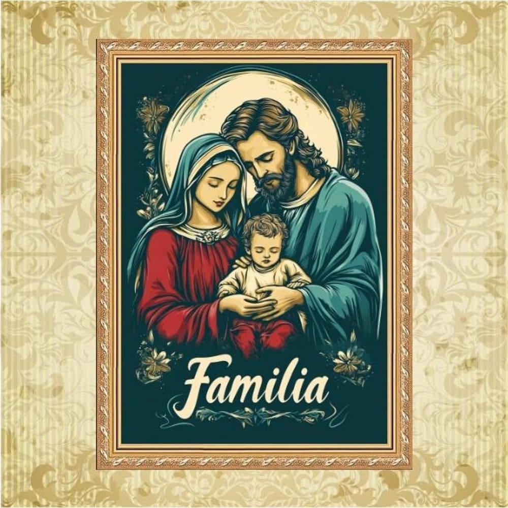 Quadro Moldura Dourada Sagrada Família De Nazaré 33X24Cm