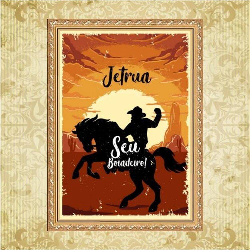 Quadro Moldura Dourada Umbanda Seu Boiadeiro 24X18Cm