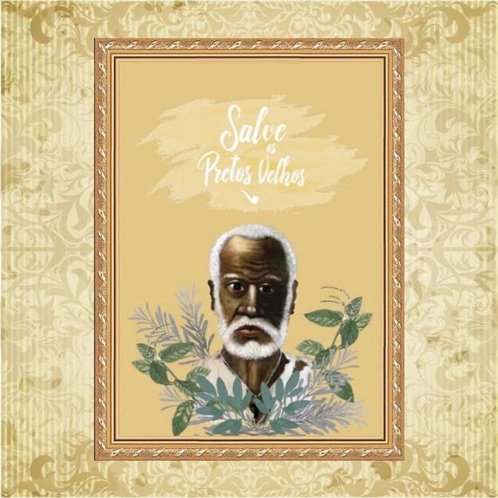 Quadro Moldura Dourada Salve Os Pretos Velhos 45X34Cm