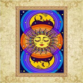 Quadro Moldura Dourada Místico Sol E Lua 33X24Cm