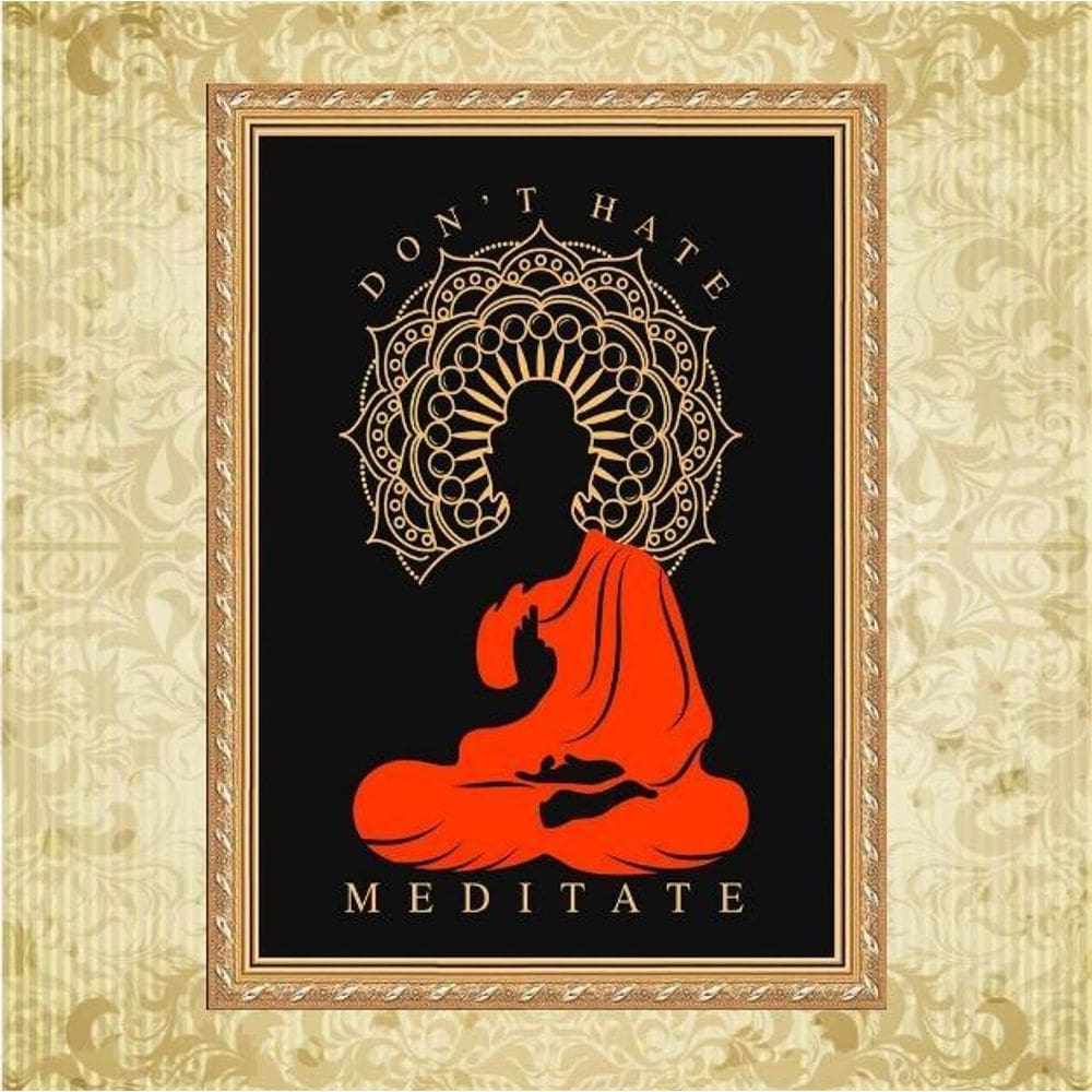 Quadro Moldura Dourada Buda Meditação 33X24Cm