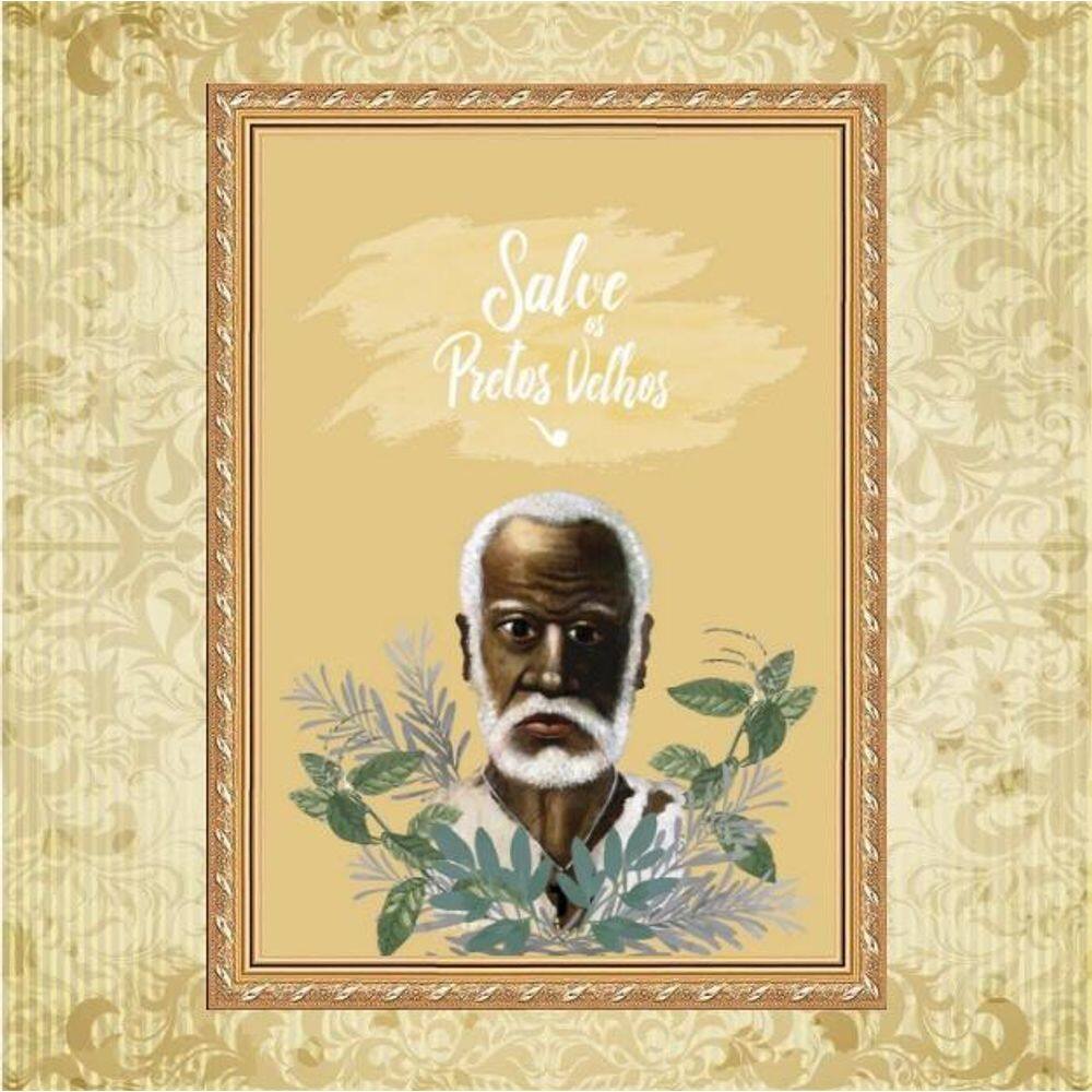 Quadro Moldura Dourada Salve Os Pretos Velhos 33X24Cm
