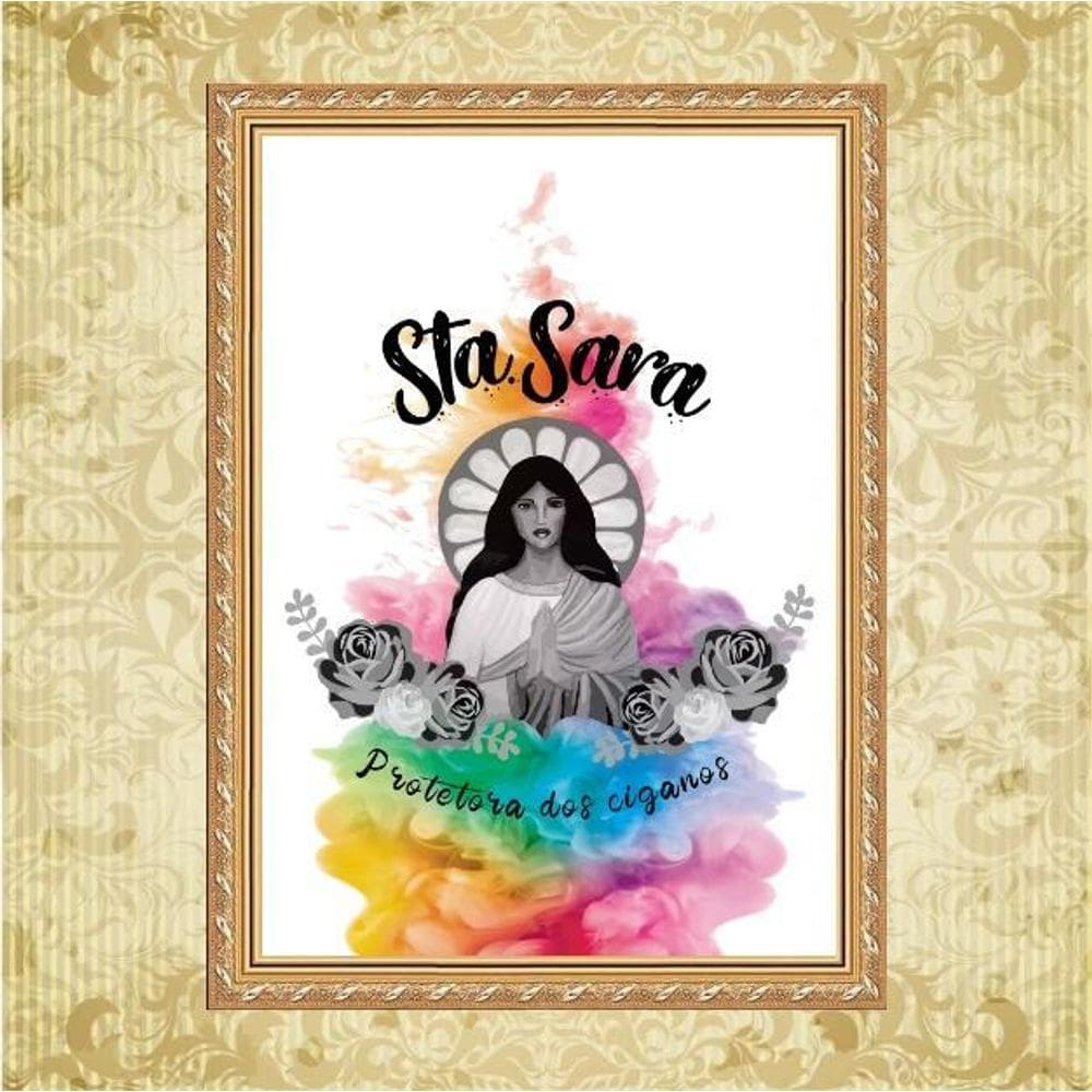 Quadro Moldura Dourada Santa Sara Ciganos 45X34Cm