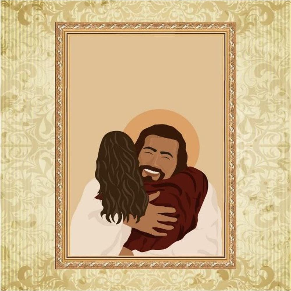 Quadro Moldura Dourada Abraço De Jesus 45X34Cm