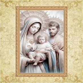 Quadro Moldura Dourada Sagrada Família Prateada 45X34Cm