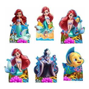 A Pequena Sereia Kit 6 Enfeites Decoração Festa Totens Ariel