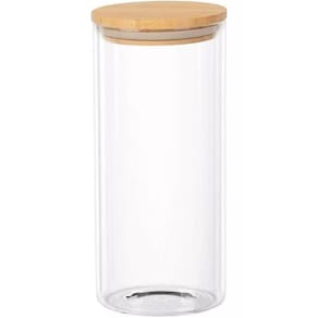 Pote de Vidro Tubular com Tampa de Bambu 1L 10x17cm