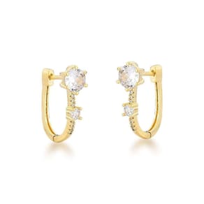 Brinco Argola Com Ponto De Luz Quadrado E Redondo Banhado A Ouro 18k