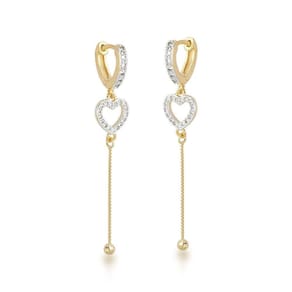 Brinco Argola Dois Corações E Fio Banhado A Ouro 18k