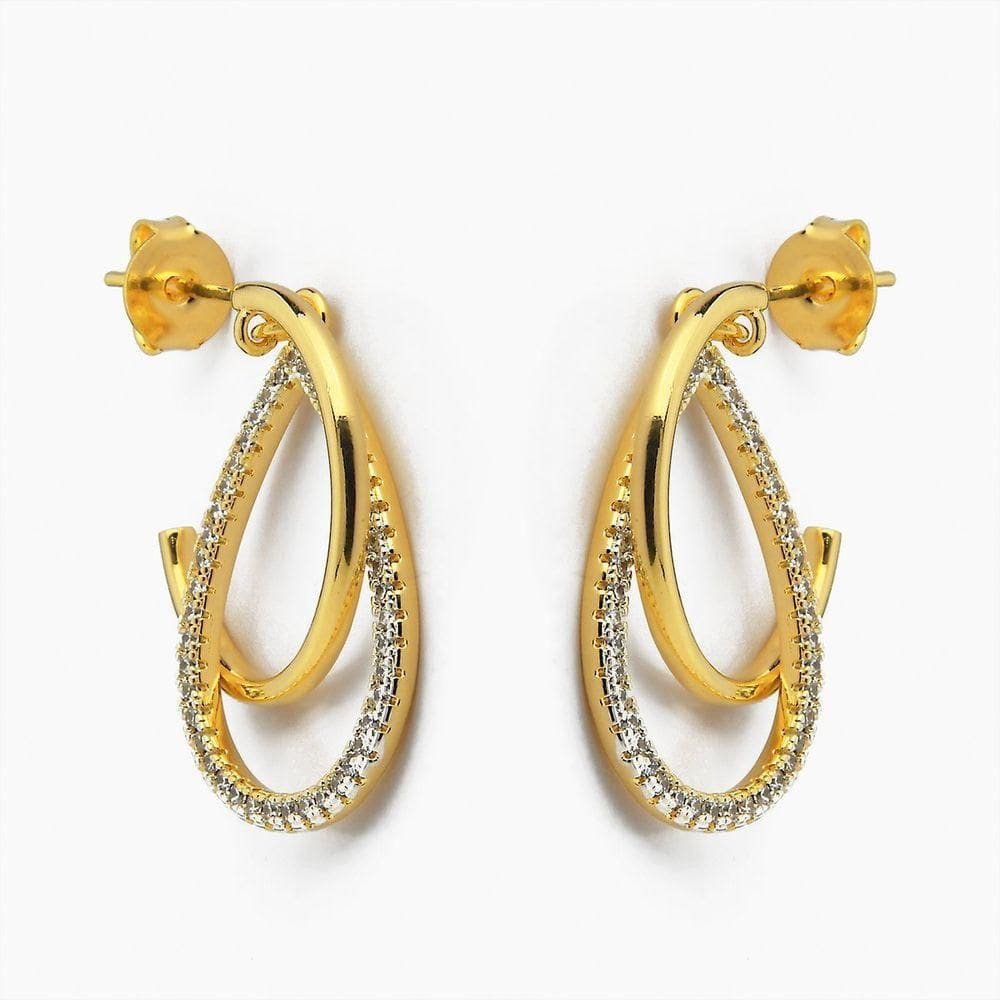 Brinco Argola Com Gota Cravejada Com Zircônia Banhado A Ouro 18k