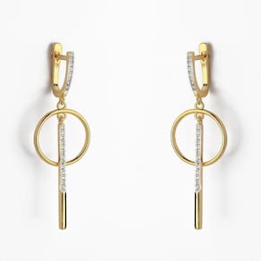 Brinco Argola Com Círculo E Palito Cravejado Banhado A Ouro 18k