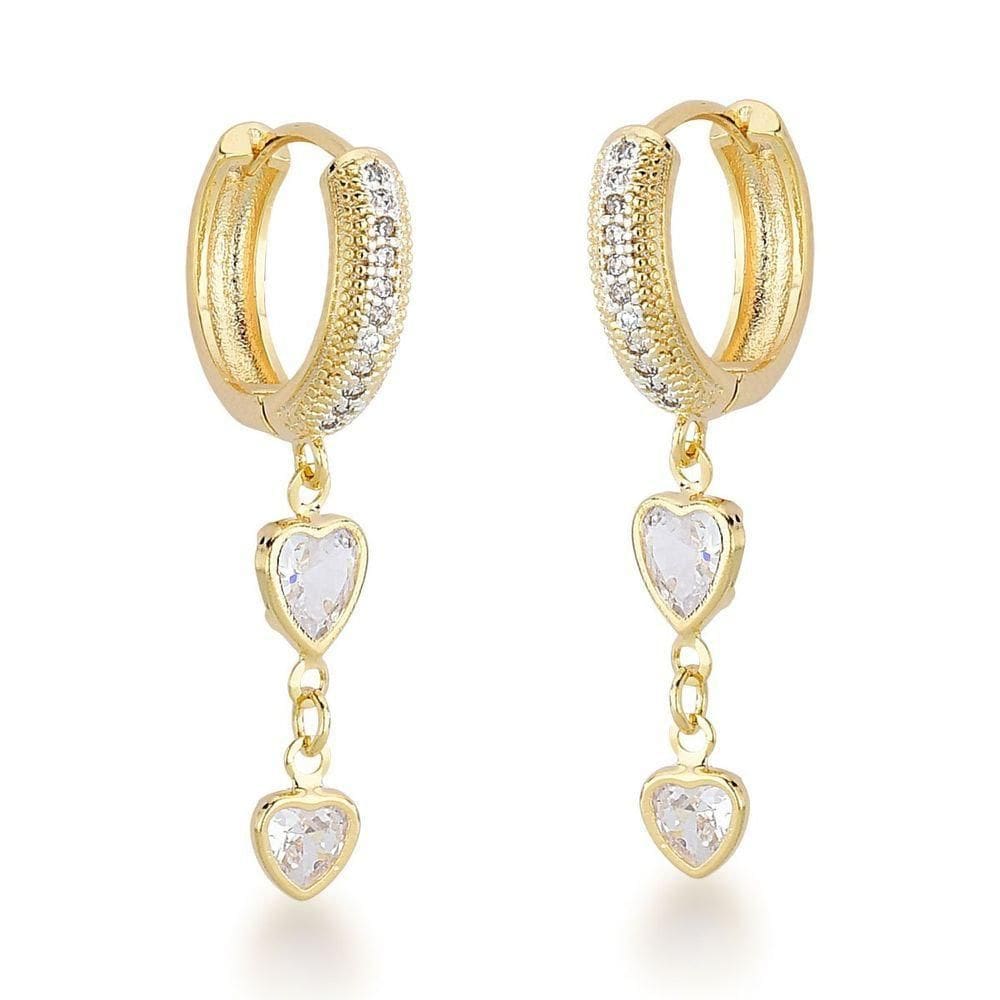 Brinco Argola Com Duas Zirconias Penduradas Banhado A Ouro 18k