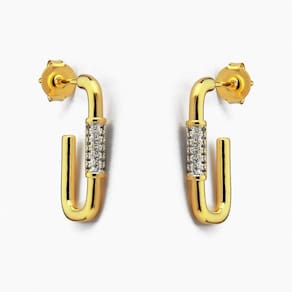 Brinco De Argola Retangular Com Parte Cravejado Em Zircônia Banhado Em Ouro 18k