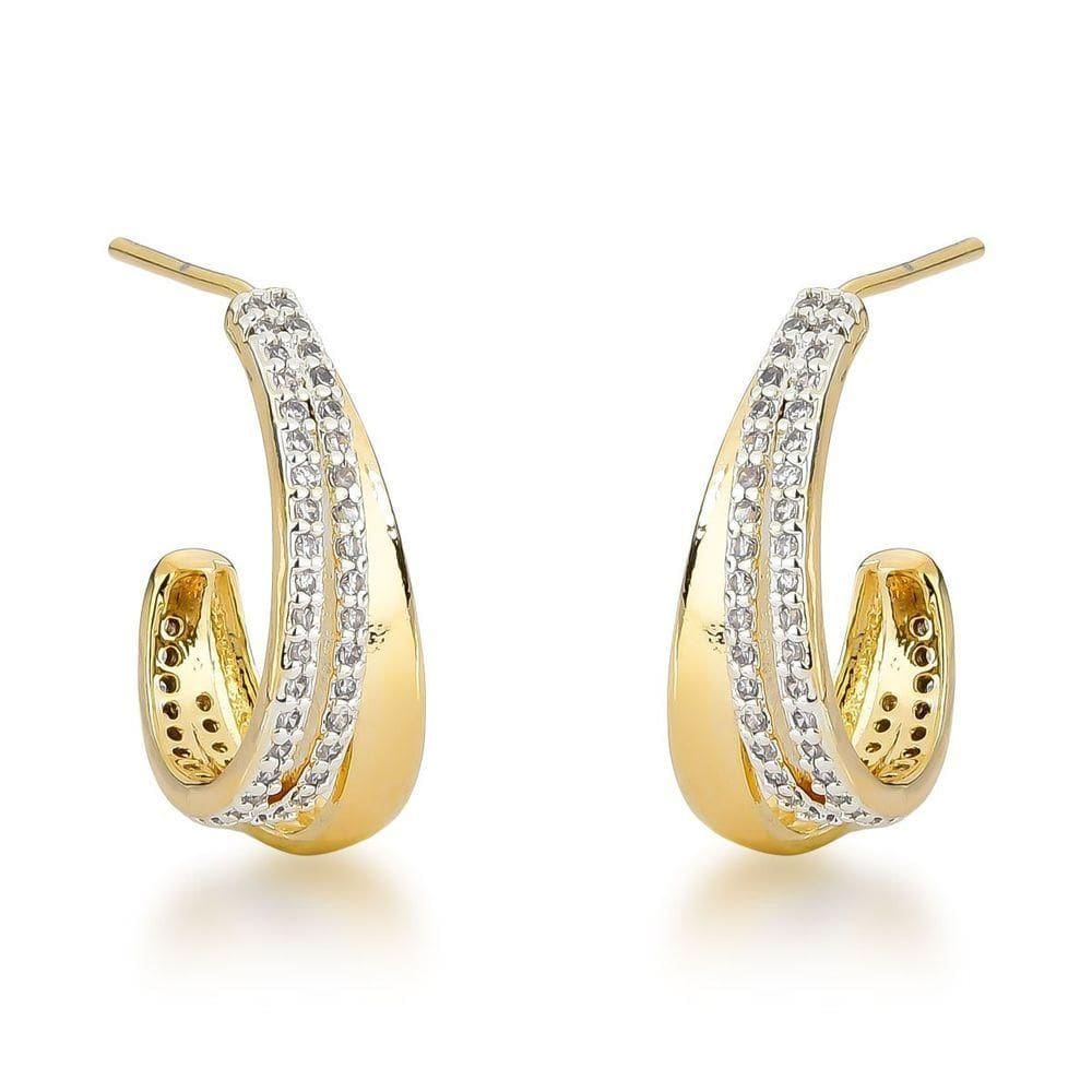 Brincos De Argola Com Faixa De Zircônias - Banhados A Ouro 18k