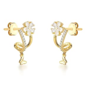 Brincos Borboleta E Flor Em Ouro 18k Com Zircônia - Beleza Naturais
