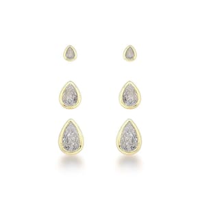 Trio De Brincos Gota De Zircônia Ouro 18k - Brilho Sofisticado