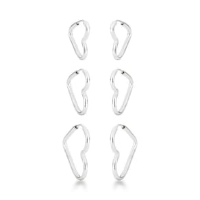 Trio De Brincos Argola Coração Lisa Em Prata - Elegância Atemporal