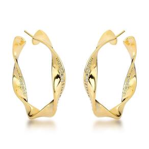 Brincos Femininos Banhados A Ouro 18k- Estilo Argola Torcida Com Pedras De Zircônia