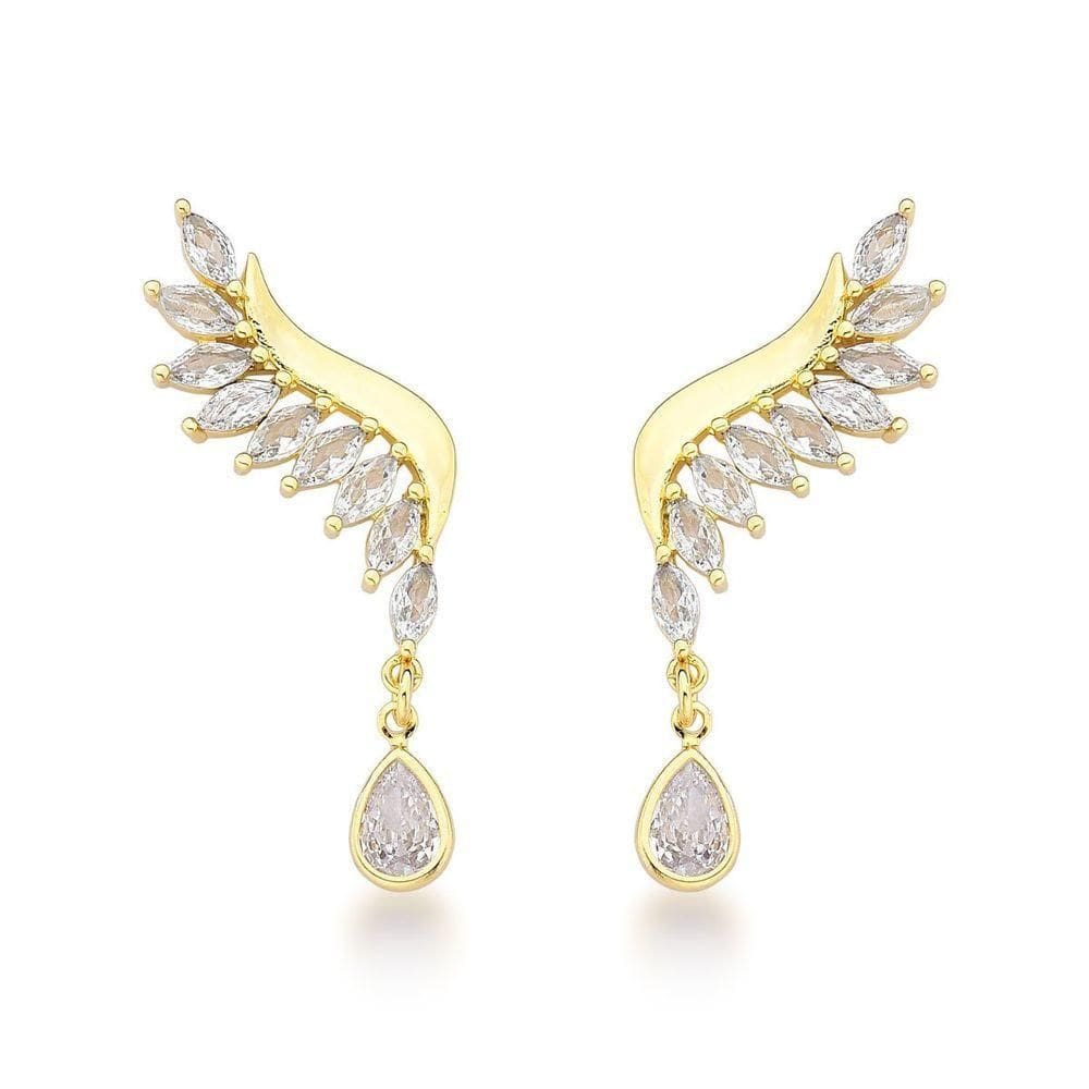 Brinco Earcuff De Argola Semijoia Com Cristais De Zircônia - Elegância Moderna Banhado A Prata