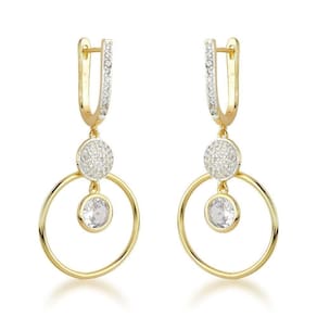 Brincos Com Argola Dupla E Esferas De Zircônia Cintilantes - Banhados A Ouro 18k