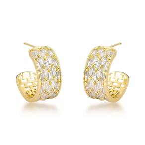 Brincos De Argola Banhados A Ouro 18k Com Detalhes Em Zircônia - Luxo Atemporal