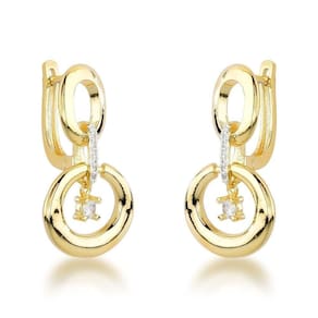 Brincos De Argola Dupla Com Pingente De Cristal - Banhados A Ouro 18k