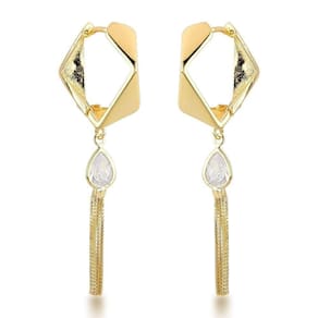 Brincos De Argola Com Pendente Gota E Franja - Ouro 18k Banhado Prata