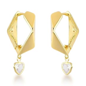 Brincos De Argola Com Pingente De Coração Em Zircônia - Banhados A Ouro 18k Dourado