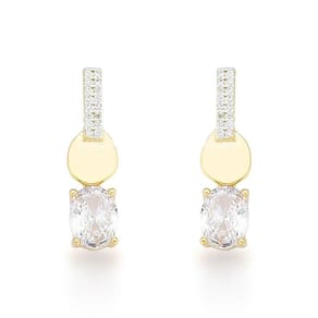 Brinco Palito Com Pingente Zircônio Oval Banhado A Ouro 18k