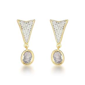Brinco Triângulo Com Pingente Oval Banhado A Ouro 18k
