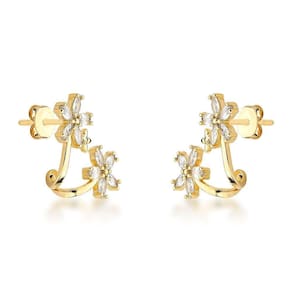 Brincos Earcuff Banhados A Ouro 18k Com Design De Zircônias Cristais