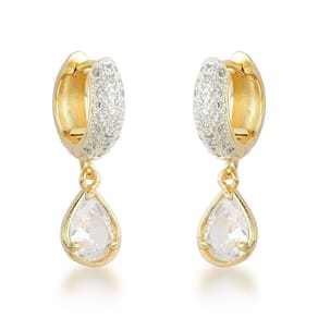 Luxuosos Brincos De Argola Com Gota De Zircônia - Acabamento Em Ouro Banhado