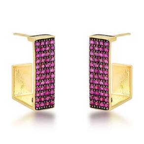 Brincos De Argola Com Zircônias Rubi E Banho De Ouro 18k - Estilo Moderno