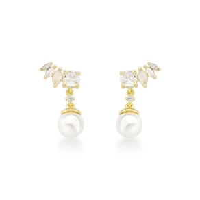 Luxo E Sofisticação: Brincos De Pérola Com Zircônias E Ouro 18k