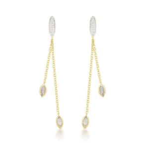 Brinco Duas Correntes Com Zircônios Banhados A Ouro 18k