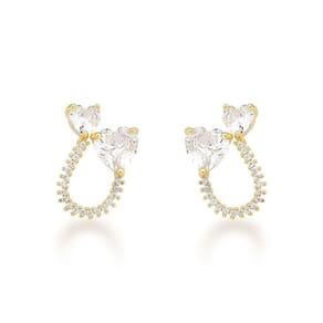 Brinco Dois Corações Zircônios Banhado A Ouro 18k