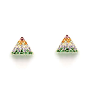 Brinco Triangulo Brilhoso Colorido Banhado A Ouro 18k