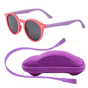 Óculos de Sol Flexível Infantil + Case Carrinho + Cordão Silicone Rosa e Lilás