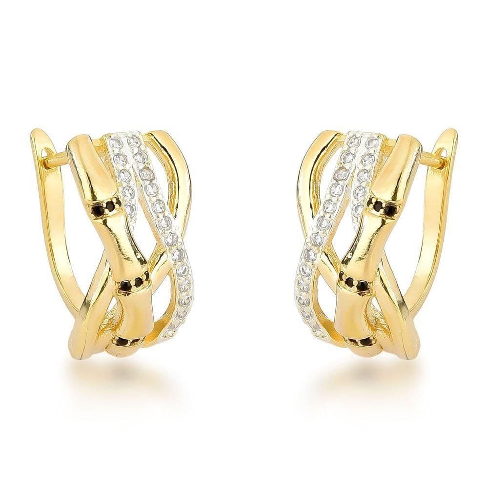 Brincos Banhados A Ouro 18k Entrelaçados Com Zircônias – Elegância Contemporânea
