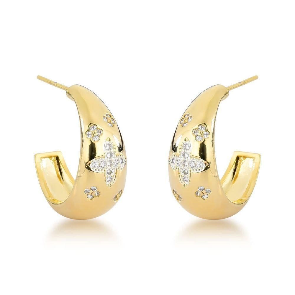 Joia De Luxo - Brincos De Argola Com Adornos Florais Em Ouro 18k Banhado