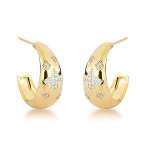 Joia De Luxo - Brincos De Argola Com Adornos Florais Em Ouro 18k Banhado