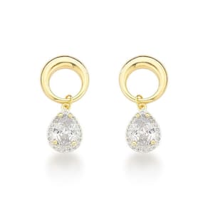 Brinco Pequeno Círculo Com Gota Banhado A Ouro 18k