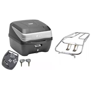 Kit Baú Moto 33L Givi Traseiro + Bagageiro Titan 2000 A 2008 Fan 125 Cromado Projétil