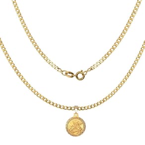 Corrente Masculina 70Cm 3Mm + São Jorge Folheada Ouro Cr634